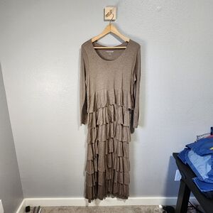 Soft Surroundings Taupe Long Sleeve Tiered Dress